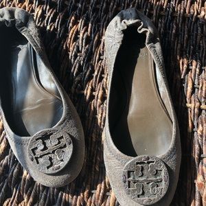 Tory Burch Brown Distressed Leather Flats